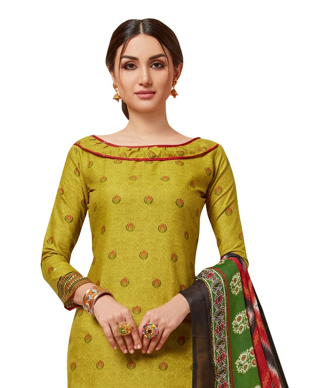 Viva N Diva Green Colored Cotton Printed Salwar Suit Dress Material